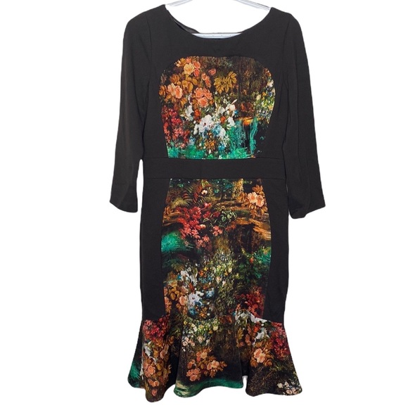 Teri Jon by Rickie Freeman scuba flutter floral midi dress size 10